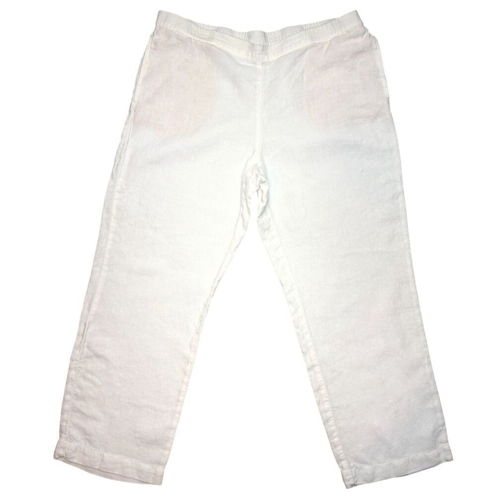 J. Jill White Lagenlook Coastal Pull On Linen Cropped Pant Size: M
